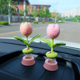 Crochet Tulip Car Dashboard Decor, Gradient Tulip Bobblehead Car Accessories, Cute Car Interior Accessories for Women, Car Air Freshener