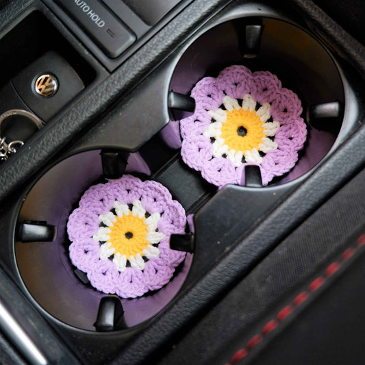 Set of 2 African Flower Square Car Drink Coasters