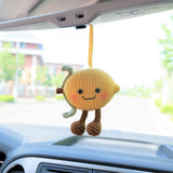 Crochet Lemon Doll Car Mirror Hanging Accessory, Smiley Lemon Car Rear View Mirror Accessory, Anime Car Interior Accessory for Women/Teens