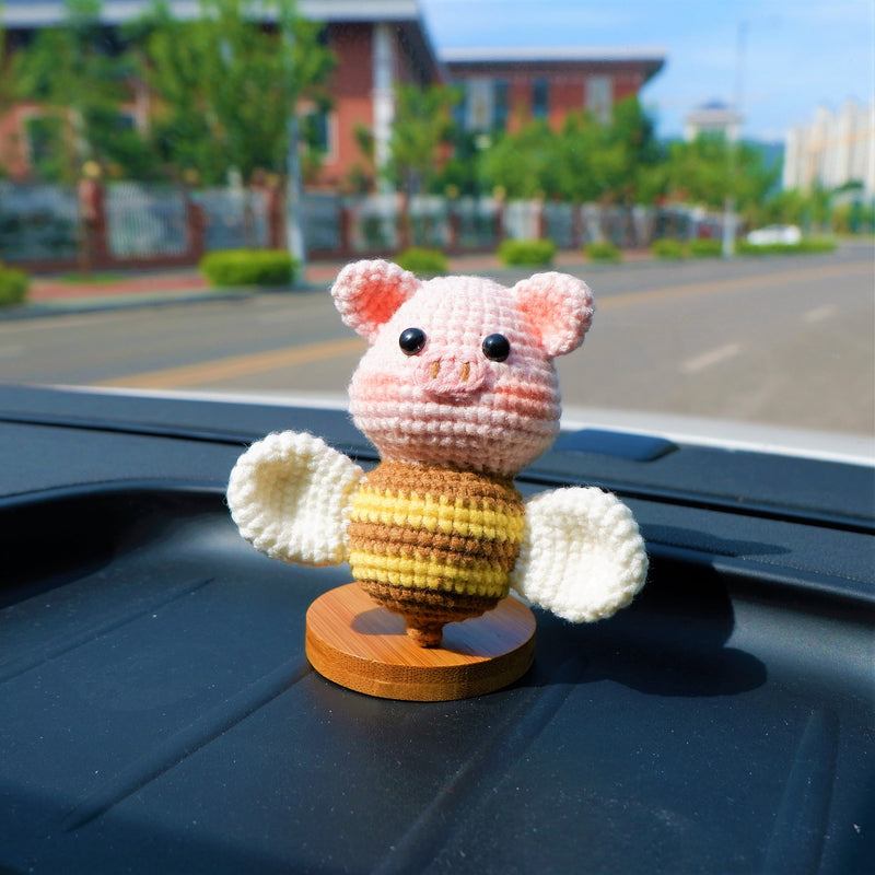 Crochet Piggy Bee Car Dashboard Decor, Cute Piggy with Wings Car Dashboard Accessory, Cute Interior Car Accessory for Women, Gifts for Her