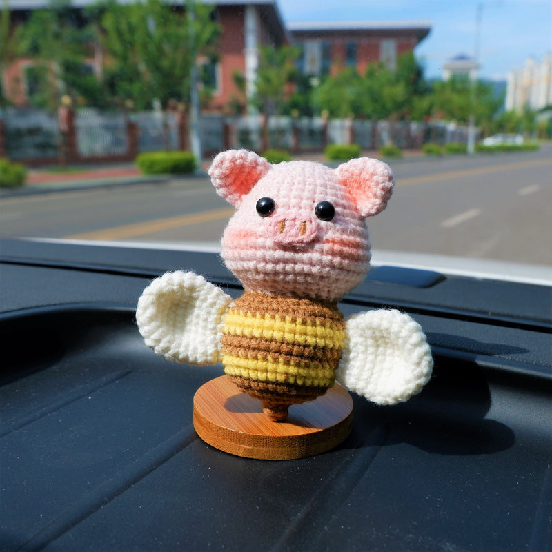 Crochet Piggy Bee Car Dashboard Decor, Cute Piggy with Wings Car Dashboard Accessory, Cute Interior Car Accessory for Women, Gifts for Her