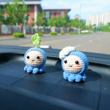 Crochet Smiley Jellyfish Car Dashboard Decor, Kawaii Clover/Daffodils Octopus Car Interior Accessories, Cute Car Accessory for Women/Teens