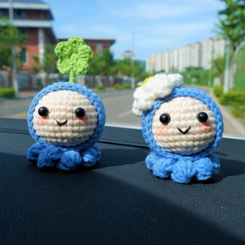 Crochet Smiley Jellyfish Car Dashboard Decor, Kawaii Clover/Daffodils Octopus Car Interior Accessories, Cute Car Accessory for Women/Teens