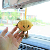 Crochet Lemon Doll Car Mirror Hanging Accessory, Smiley Lemon Car Rear View Mirror Accessory, Anime Car Interior Accessory for Women/Teens