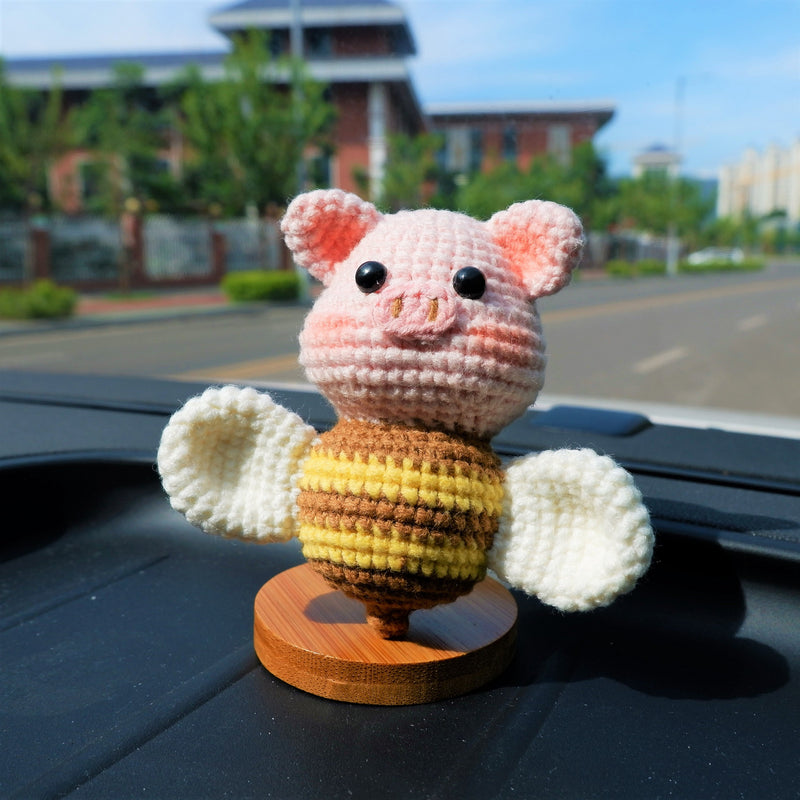 Crochet Piggy Bee Car Dashboard Decor, Cute Piggy with Wings Car Dashboard Accessory, Cute Interior Car Accessory for Women, Gifts for Her