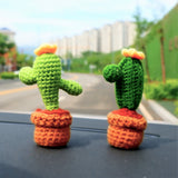 2Pcs Mini Cactus Car Accessories, Crochet Cactus Plant Car Dashboard Decor, Boho Car Interior Accessory for Women, Desk Decor Aesthetic