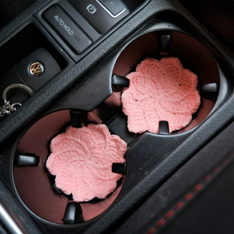 Crochet Car Coaster Set of 2, Maple Leaf Car Coasters, Boho Car Interior Accessory, 2.75'' Car Cup Holder Coasters, Cute Car Decor for Women