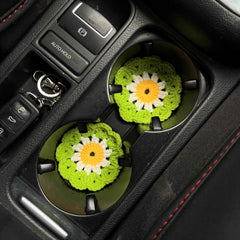Set of 2 African Flower Square Car Drink Coasters