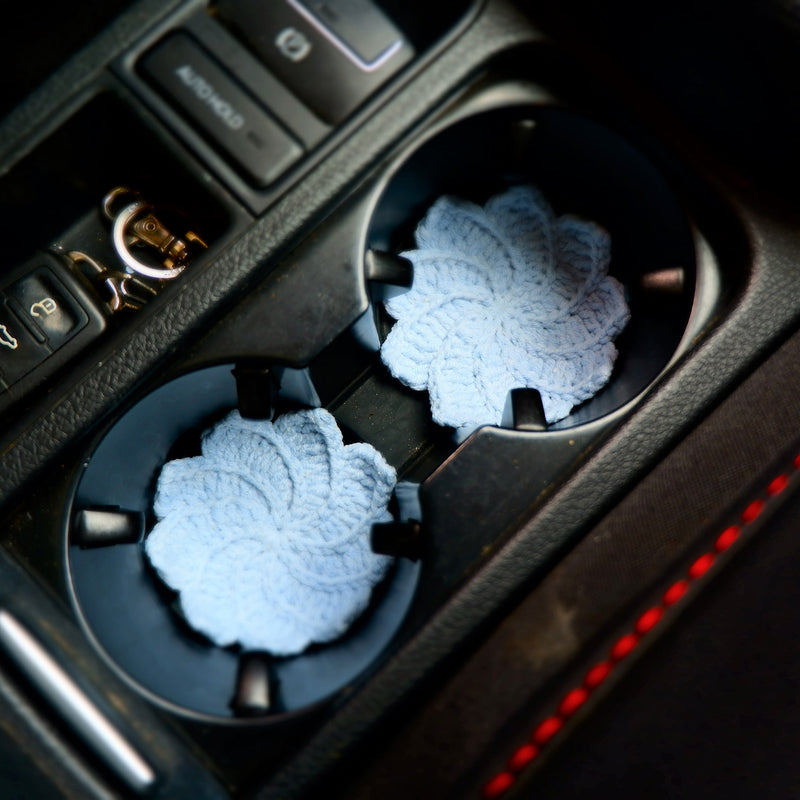 Crochet Car Coaster Set of 2, Maple Leaf Car Coasters, Boho Car Interior Accessory, 2.75'' Car Cup Holder Coasters, Cute Car Decor for Women