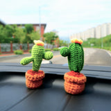 2Pcs Mini Cactus Car Accessories, Crochet Cactus Plant Car Dashboard Decor, Boho Car Interior Accessory for Women, Desk Decor Aesthetic