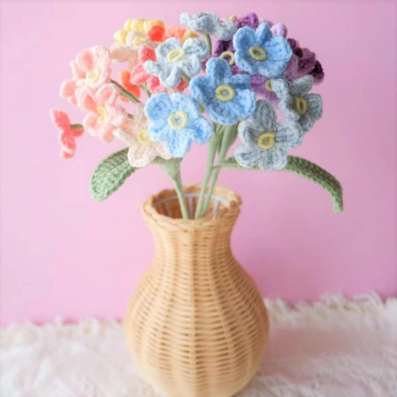 Crochet Rainbow Flower Bouquet, Forget-Me-Not Flower Bunch, Crochet Floral Arrangements, Knitted Everlasting Flower, Office Desk Decor