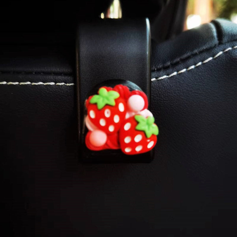 Set of 2 Car Hooks, Cute Decoden Strawberry Car Organizer, Car Seat Purse Hanger, Car Seat Hook, Car Headrest Hook, Car Accessory for Women