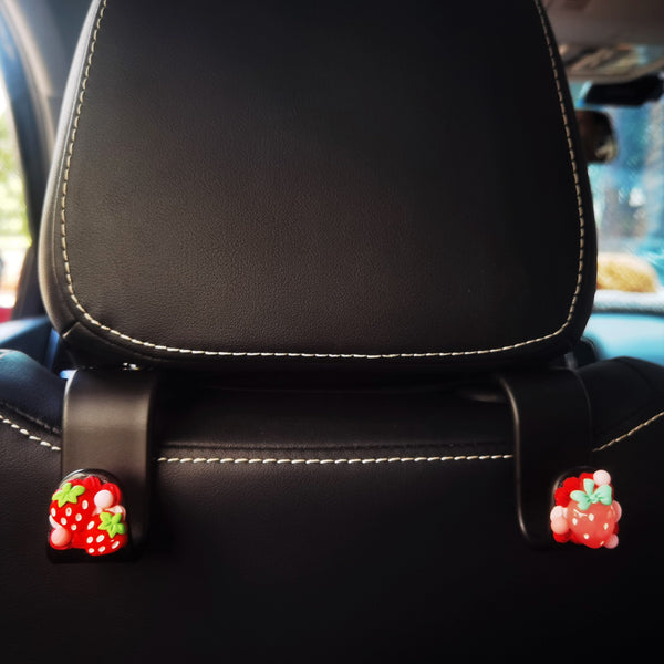 Set of 2 Car Hooks, Cute Decoden Strawberry Car Organizer, Car Seat Purse Hanger, Car Seat Hook, Car Headrest Hook, Car Accessory for Women