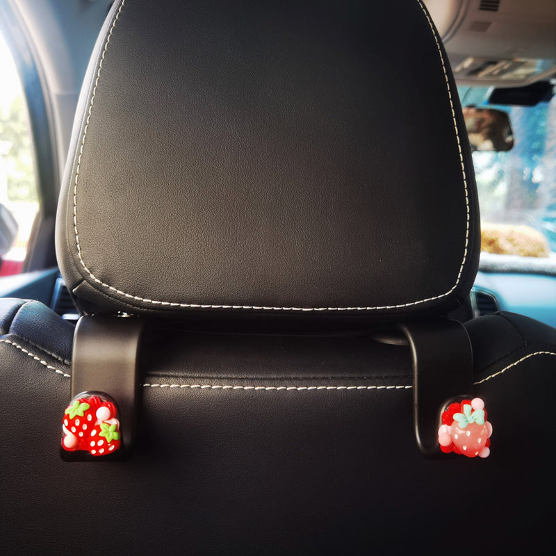 Set of 2 Car Hooks, Cute Decoden Strawberry Car Organizer, Car Seat Purse Hanger, Car Seat Hook, Car Headrest Hook, Car Accessory for Women