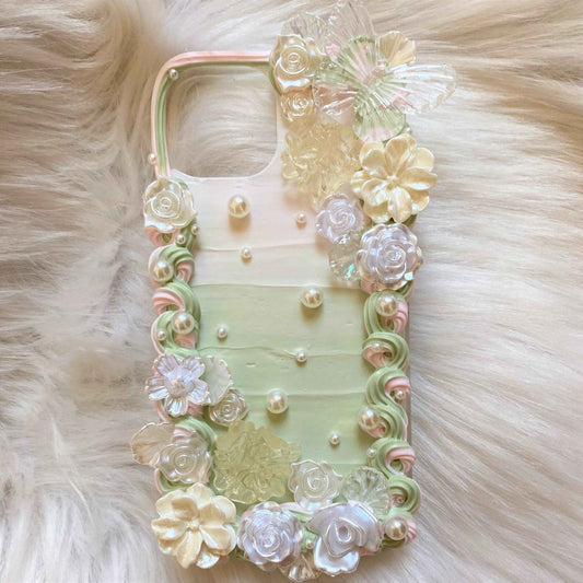 Custom Decoden Phone Case Butterfly & Rose & Pearl