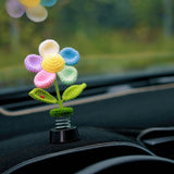 Crochet Rainbow Flower Car Dashboard Decor, Bobblehead Car Plant Dashboard Decor, Cute Car Accessories Interior, Car Air Freshener