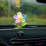 Crochet Rainbow Flower Car Dashboard Decor, Bobblehead Car Plant Dashboard Decor, Cute Car Accessories Interior, Car Air Freshener