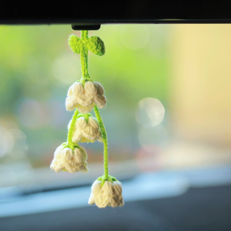 Car Mirror Hanging Accessories, Crochet Lily of the Valley Car Rear Mirror Accessory, Boho Car Decor Interior, Crochet Car Hanging Decor