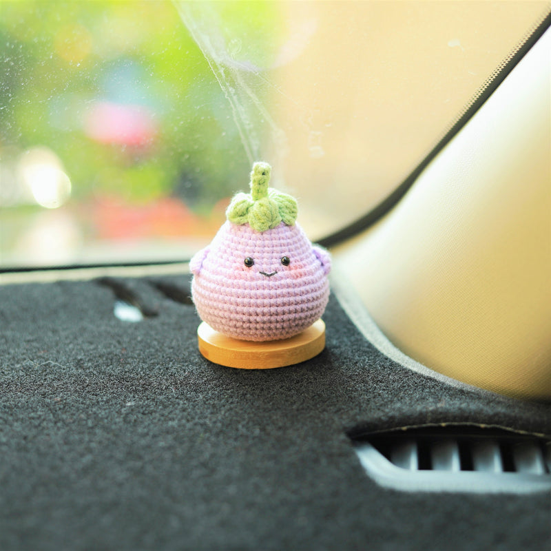 Crochet Eggplant Doll Car Dashboard Decor, Smiley Chunky Eggplant Car Accessory, Cute Car Accessories Interior, Anime Car Accessories