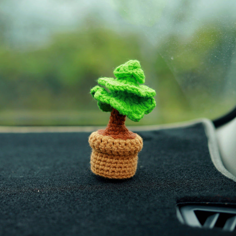 Crochet Plant Car Accessories, Mini Pine Tree Car Dashboard Decor, Boho Interior Car Accessory for Women, Office Desk Decor, Christmas Gift