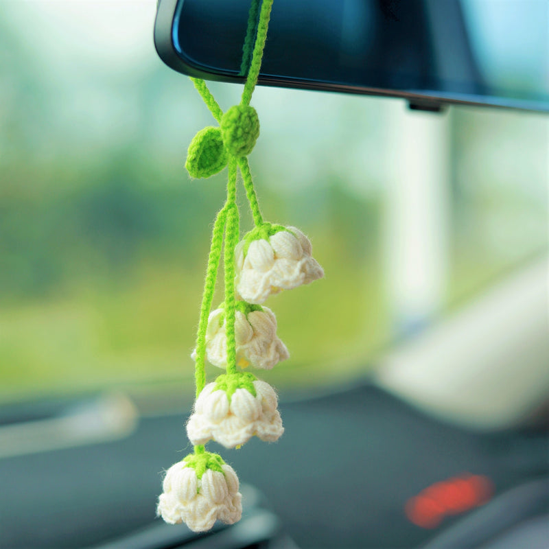 Car Mirror Hanging Accessories, Crochet Lily of the Valley Car Rear Mirror Accessory, Boho Car Decor Interior, Crochet Car Hanging Decor