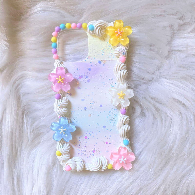 Decoden Phone Case, Cherry Blossom Phone Case, Rainbow Flower Phone Case, Boho Phone Case for iPhone 13/14/15 Pro Max, Galaxy, Custom Gift