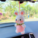 Strawberry Bunny Car Mirror Hanging Accessories, Crochet Bunny Car Rear Mirror Accessory, Anime Car Interior Accessories, Kawaii Car Decor