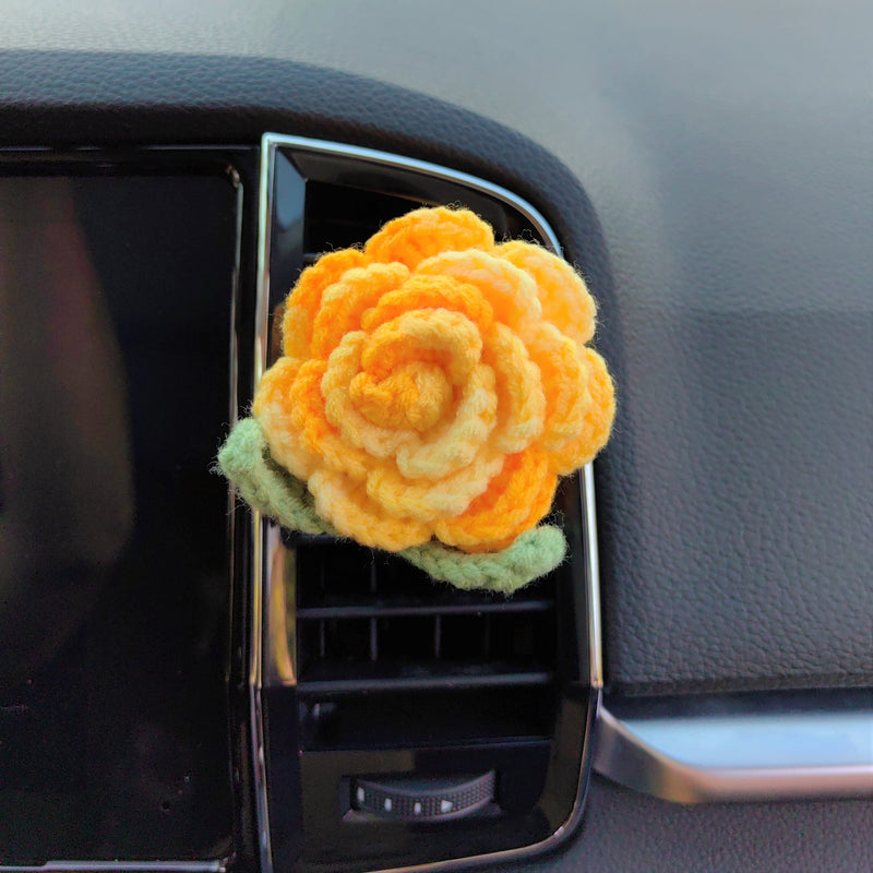 Crochet Roses Car Vent Clips Air Freshener, Cute Rainbow Flower Car Air Vent Clip, Boho Interior Car Accessories for Women, Gift for Her