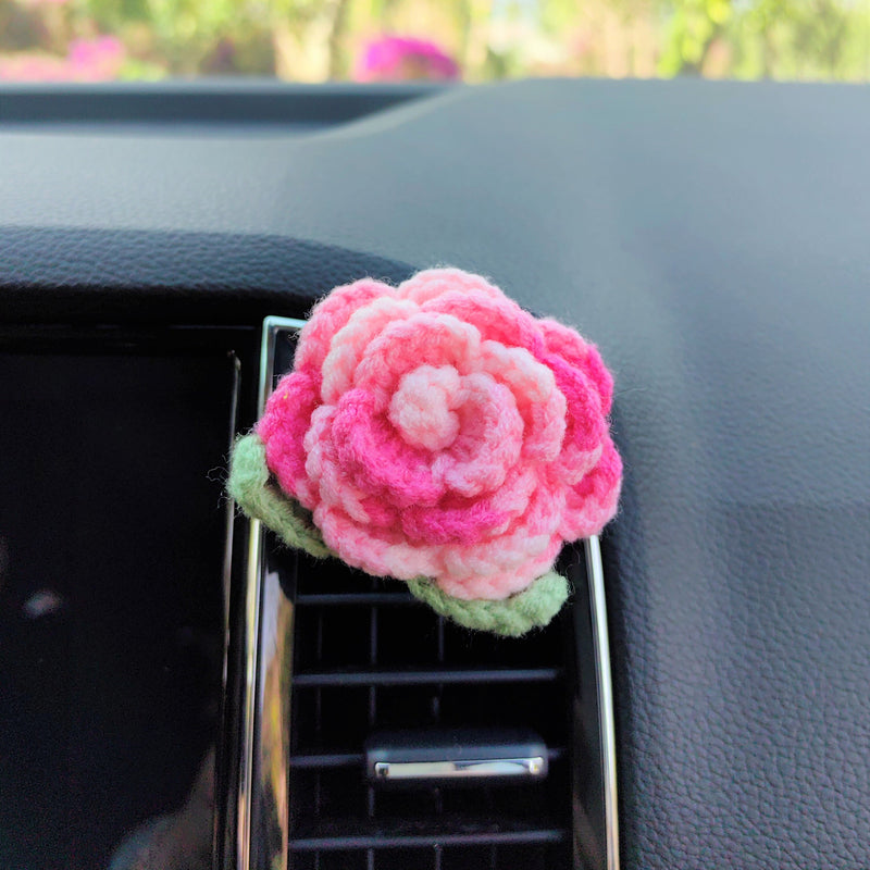 Crochet Roses Car Vent Clips Air Freshener, Cute Rainbow Flower Car Air Vent Clip, Boho Interior Car Accessories for Women, Gift for Her