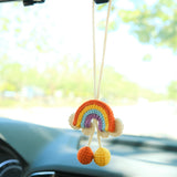 Crochet Rainbow Car Hanging Accessories, Cute Car Rear View Mirror Accessory, Boho Car Accessories Interior for Women, Graduation Gift