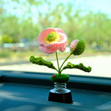 Crochet Common Poppy Car Dashboard Decor, Bobblehead Pink Car Accessory, Cute Interior Accessory for Women/Teens, Car Air Freshener