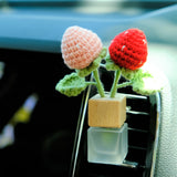 Crochet Strawberry Car Diffuser, Car Plant Vent Clip, Car Air Freshener, Flower Car Diffuser Bottle, Boho Car Interior Accessory for Women