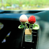 Crochet Strawberry Car Diffuser, Car Plant Vent Clip, Car Air Freshener, Flower Car Diffuser Bottle, Boho Car Interior Accessory for Women