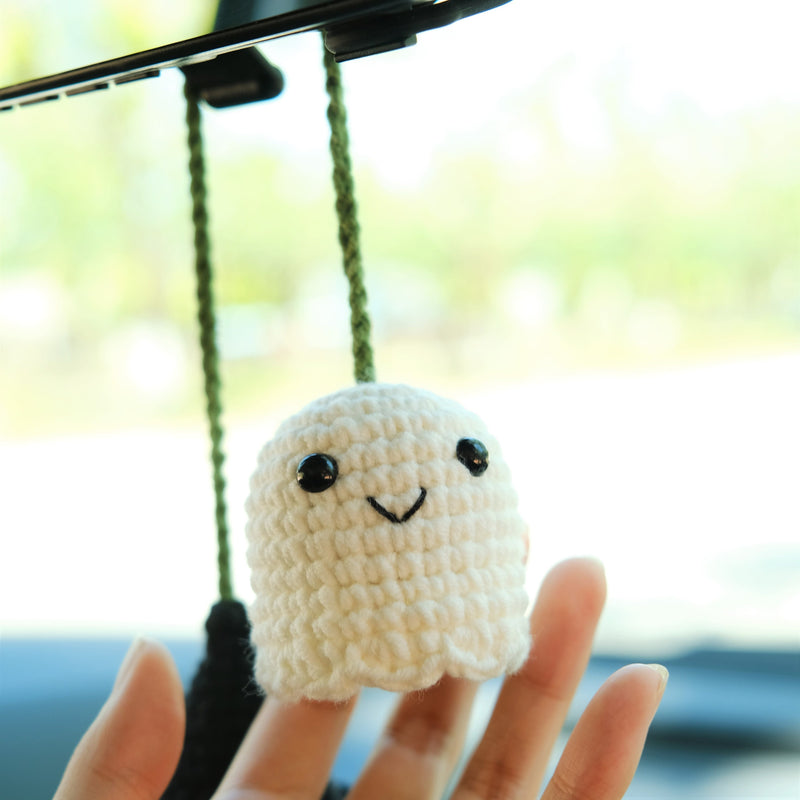 Crochet Ghost & Wizard Hat Car Hanging Accessories, Car Rear View Mirror Hanging Accessories, Goth Car Accessory, Unique Halloween Gift