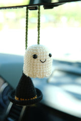 Crochet Ghost & Wizard Hat Car Hanging Accessories, Car Rear View Mirror Hanging Accessories, Goth Car Accessory, Unique Halloween Gift