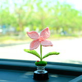 Crochet Hibiscus Flower Car Dashboard Decor, Bobblehead Car Plant Dashboard Decor, Cute Interior Car Accessory for Women, Car Air Freshener