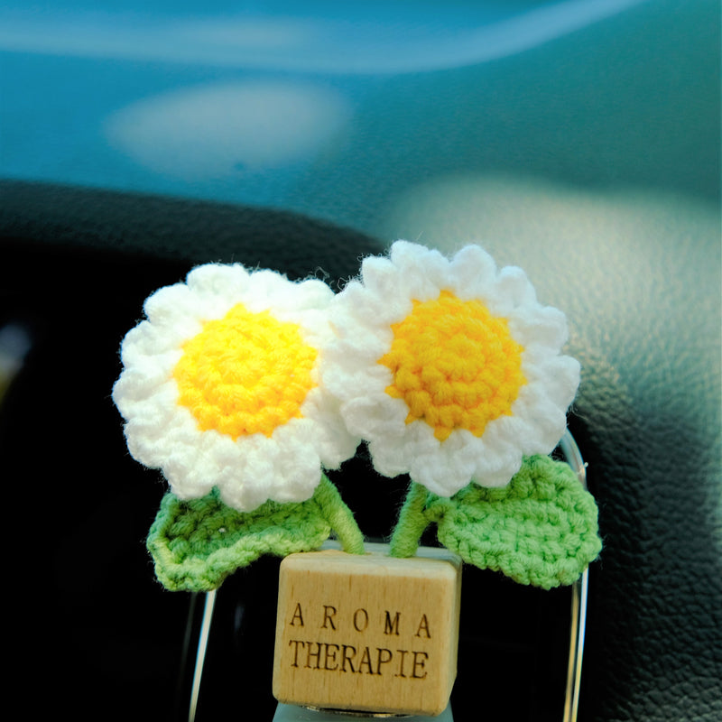 Crochet Daisy Car Diffuser, Car Plant Vent Clip, Car Air Freshener, Flower Car Diffuser Bottle, Boho Car Interior Accessory for Women