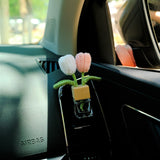 Crochet Tulips Car Diffuser, Car Plant Vent Clip, Car Air Freshener, Flower Car Diffuser Bottle, Boho Car Interior Accessory for Women