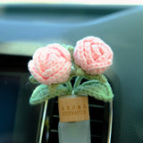 Crochet Roses Car Diffuser, Car Plant Vent Clip, Car Air Freshener, Flower Car Diffuser Bottle, Cute Car Accessories, Pink Car Accessories