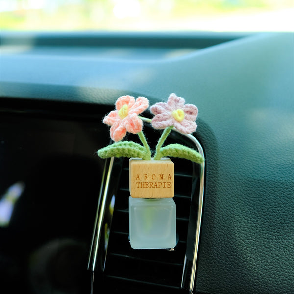 Crochet Forget Me Not Car Diffuser Bottle, Car Plant Vent Clip, Flower Car Vent Clip, Car Air Freshner, Cute Car Accessory for Women