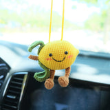 Crochet Lemon Doll Car Mirror Hanging Accessory, Smiley Lemon Car Rear View Mirror Accessory, Anime Car Interior Accessory for Women/Teens