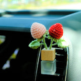 Crochet Strawberry Car Diffuser, Car Plant Vent Clip, Car Air Freshener, Flower Car Diffuser Bottle, Boho Car Interior Accessory for Women