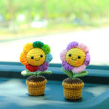 3pcs/2Pcs Mini Smiley Sunflower Car Accessories, Crochet Rinbow Sunflower Potted Plant Car Dashboard Decor, Car Interior Accessory for Women