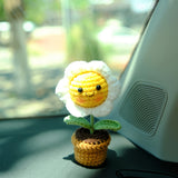 3pcs/2Pcs Mini Smiley Sunflower Car Accessories, Crochet Rinbow Sunflower Potted Plant Car Dashboard Decor, Car Interior Accessory for Women