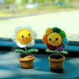 3pcs/2Pcs Mini Smiley Sunflower Car Accessories, Crochet Rinbow Sunflower Potted Plant Car Dashboard Decor, Car Interior Accessory for Women