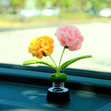 Crochet Carnations Car Dashboard Decor, Car Plant Bobblehead Dashboard Decor, Car Air Freshener, Boho Car Interior Accessories for Women