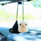 Crochet Ghost & Wizard Hat Car Hanging Accessories, Car Rear View Mirror Hanging Accessories, Goth Car Accessory, Unique Halloween Gift