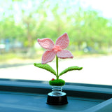 Crochet Hibiscus Flower Car Dashboard Decor, Bobblehead Car Plant Dashboard Decor, Cute Interior Car Accessory for Women, Car Air Freshener