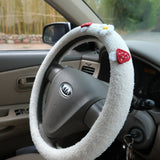 Crochet Mushroom & Daisy Steering Wheel Cover, Berber Fleece Boho Steering Wheel Cover with Grip, Car Interior Accessory for Women