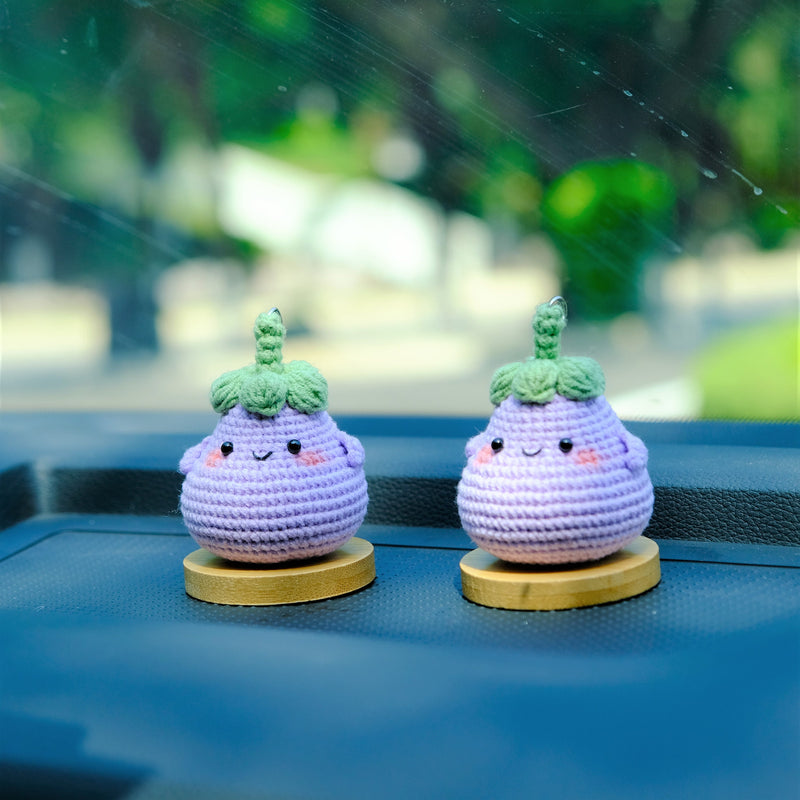 Crochet Eggplant Doll Car Dashboard Decor, Smiley Chunky Eggplant Car Accessory, Cute Car Accessories Interior, Anime Car Accessories